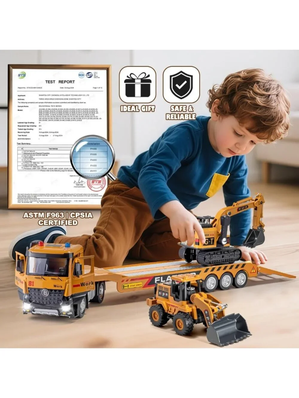 Kids Construction Toy Set - Metal Trucks, Excavator & Bulldozer Playset